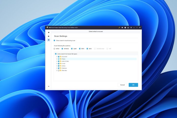 Power Data Recovery'nin varsayılan tarama ayarları iyi çalışır ve başka dosya türlerini de bulabilirsiniz.