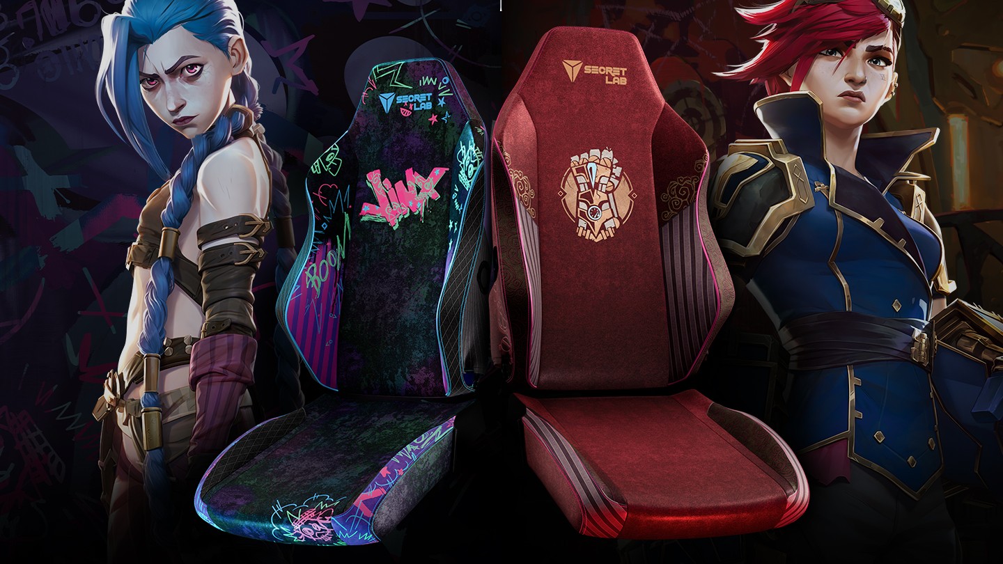 Secretlab SKINS Lite, Arcane'den Jinx ve Vi için her iki tarafta ilgili karakterlerle birlikte tasarımlar.