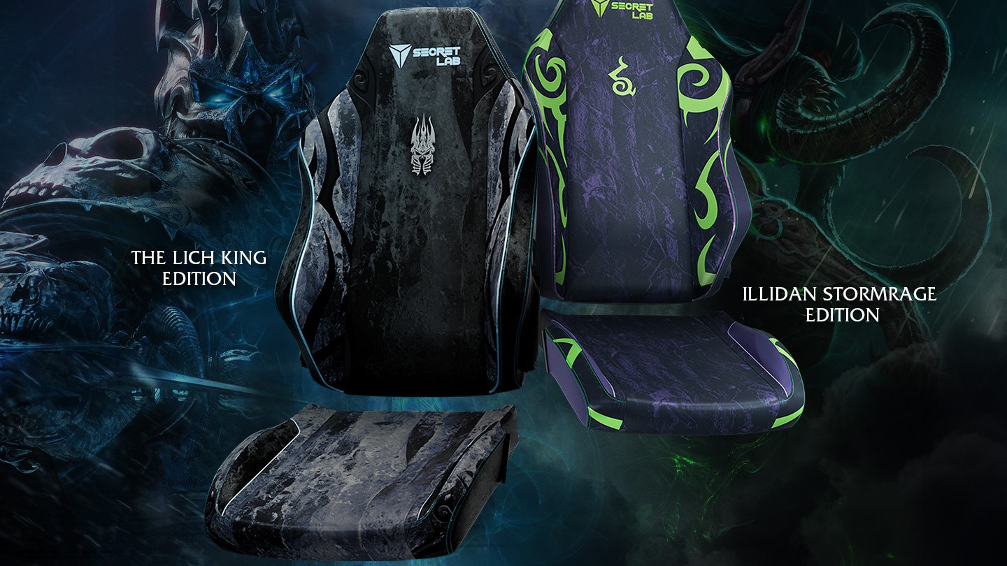 Secretlab SKINS Lite, World of Warcraft'tan Lich King ve Illidan Stormrage için tasarımlar.