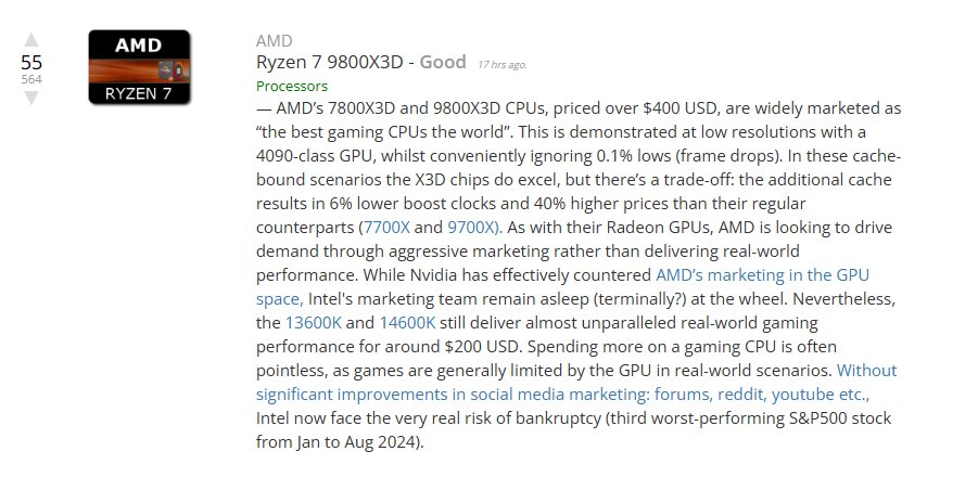 UserBenchmark'ın 9800X3D'yi ele alması