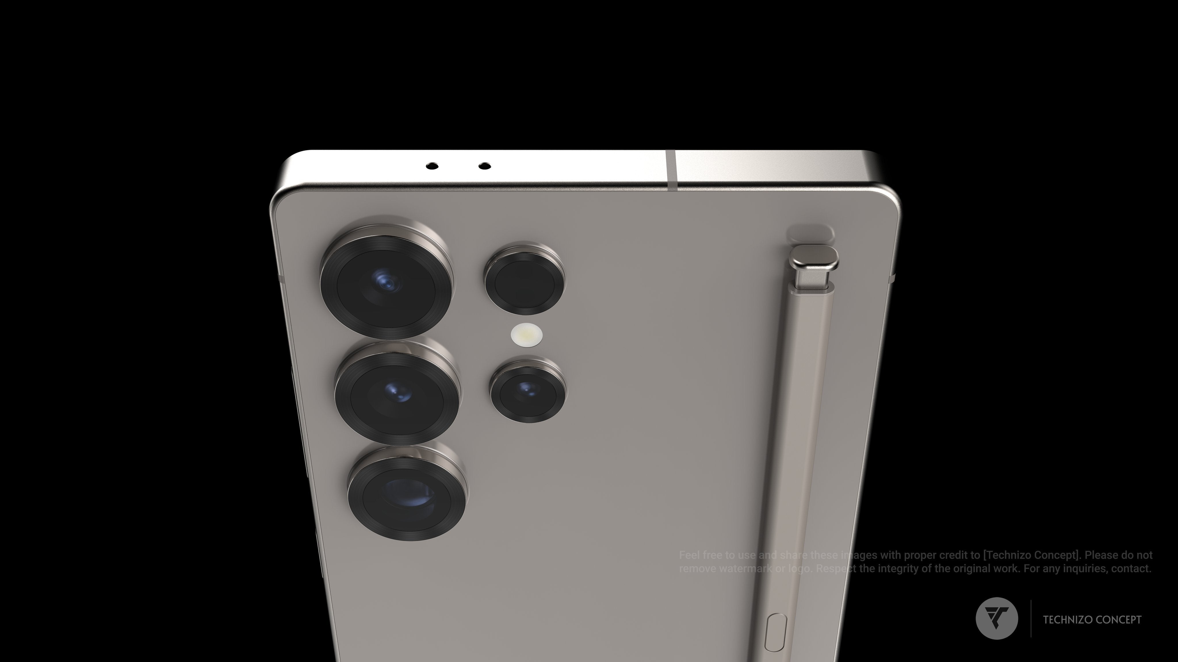 Kamera dizisini de içeren Galaxy S25 Ultra'nın arka panelinin görüntüsü. | Görsel kredisi-Technizo Concept - En son görseller Galaxy S25 Ultra'yı söylentilere göre daha az gösterişli dört renkte gösteriyor "daha yumuşak" tasarım