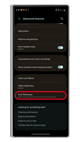 Uygulama klonlama için 'İkili Messenger' özelliğine sahip ayarlar ekranı.