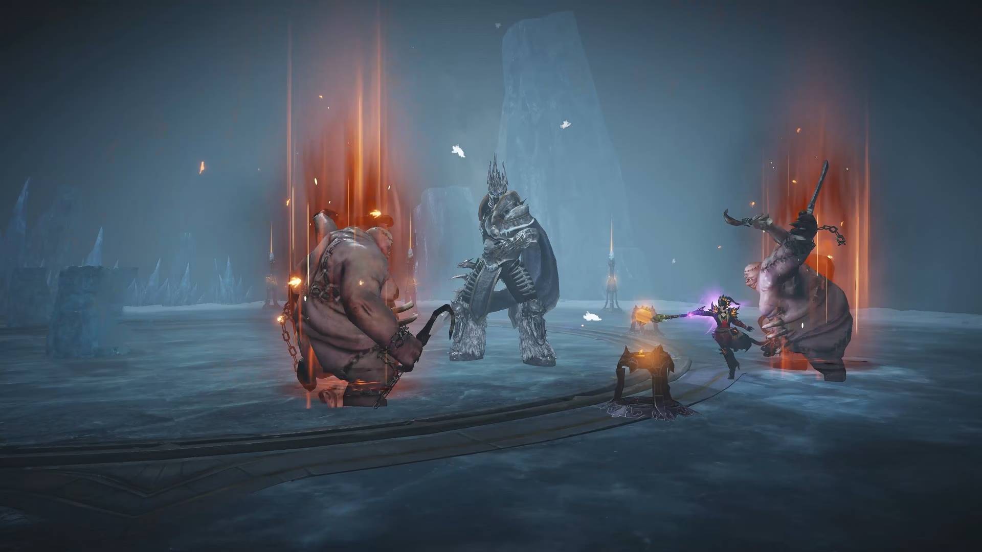 Diablo Immortal'dan bir büyücü, World of Warcraft'tan Lich King'le savaşırken etraflarında çeşitli Pudge karakterleri ortaya çıkıyor