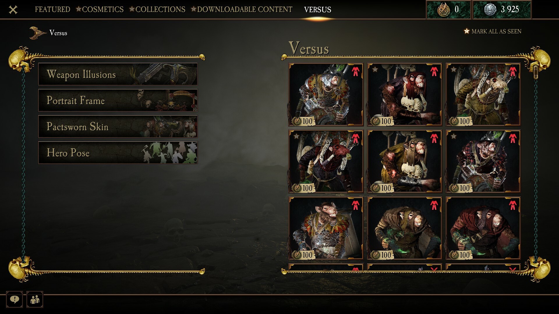 Warhammer Vermintide 2 Versus modu - Yeni Pactsworn kozmetiklerinin kilidini açan bir ekran.