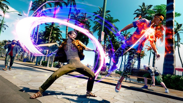 Majima, Like a Dragon: Pirate Yakuza in Hawaii'de Hawaii'de bir düşmanı kesiyor.