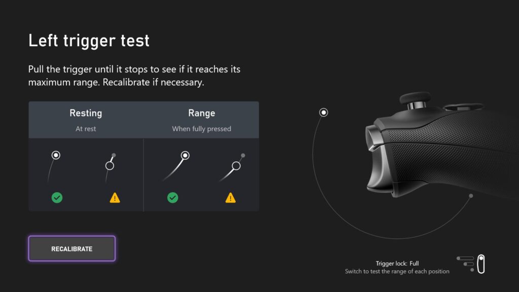 Xbox aksesuarları uygulamasından, Xbox kumandasındaki ayarları değiştirme yeteneğini gösteren ekran görüntüleri