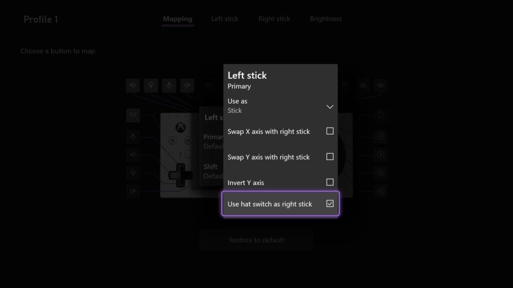 Xbox aksesuarları uygulamasından, Xbox kumandasındaki ayarları değiştirme yeteneğini gösteren ekran görüntüleri