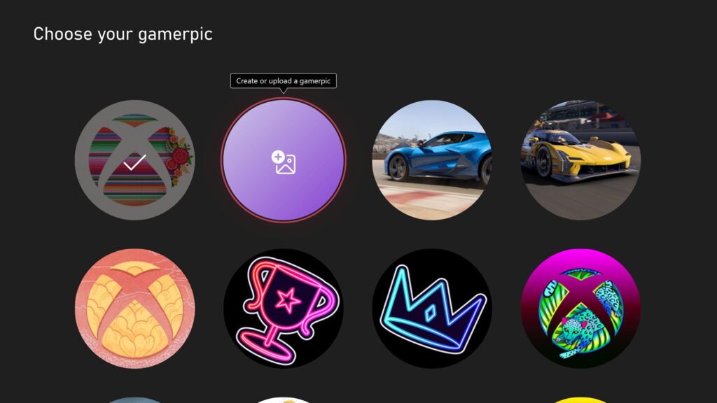 Xbox kontrol panelindeki özel oyuncu resmi ekranı