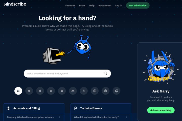 Windscribe'in yapay zeka sohbet robotu oldukça faydalı olsa da, insani destek e-posta yoluyla sağlanıyor.