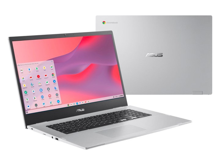 Beyaz arka planda ASUS 17,3 inç Chromebook.