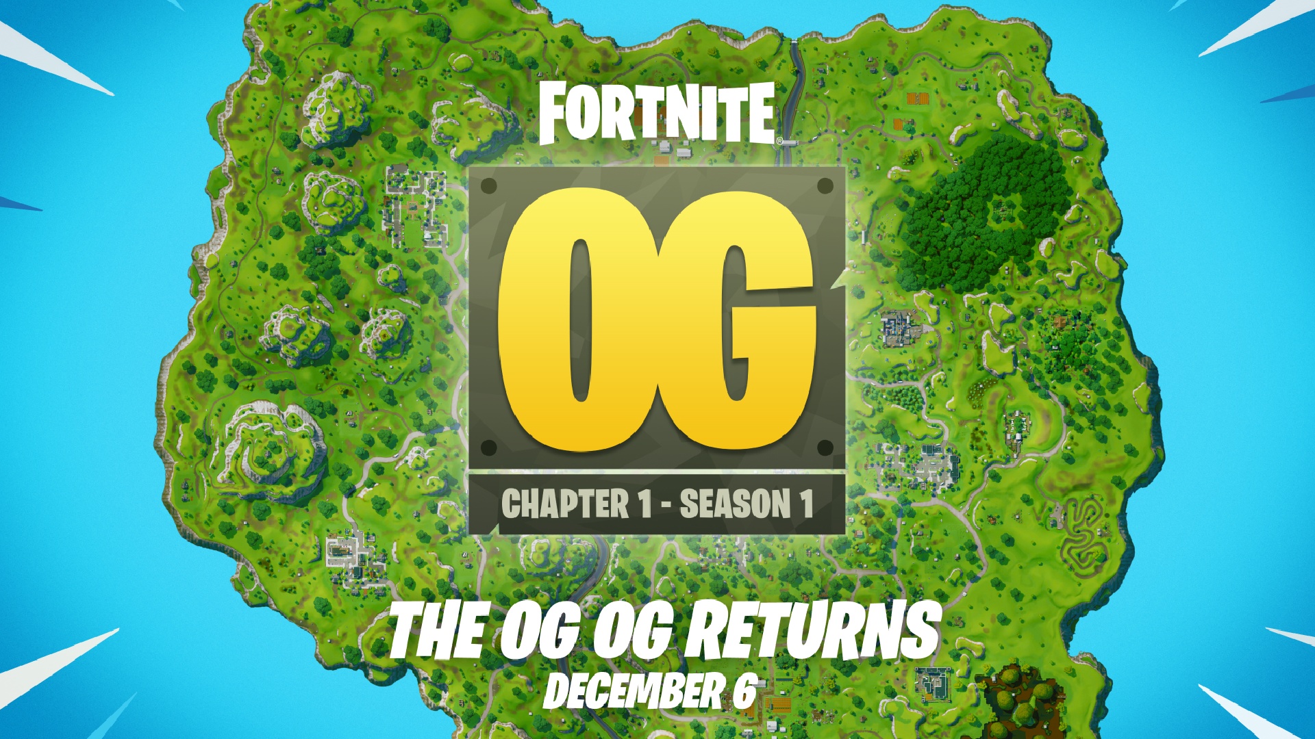 fortnite-og-savaş-pass-fortnite-ekibi Fortnite OG: Bölüm 1 haritasının üzerine, Fortnite OG'nin 6 Aralık'ta geri döndüğünü duyuran bir grafik yerleştirildi