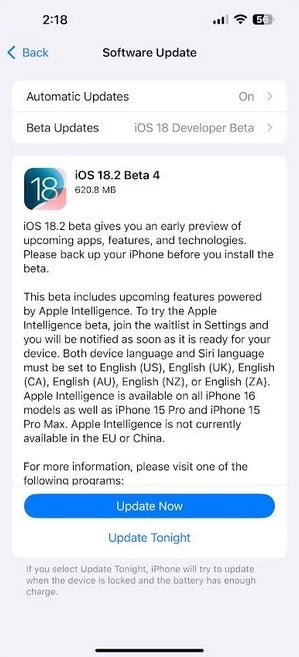 Apple, iOS 18.2 beta 4'ü yayınladı. | Resim kredisi-PhoneArena - iOS 18.2'nin kararlı sürümü yaklaşırken Apple, iOS 18.2 beta 4'ü piyasaya sürüyor