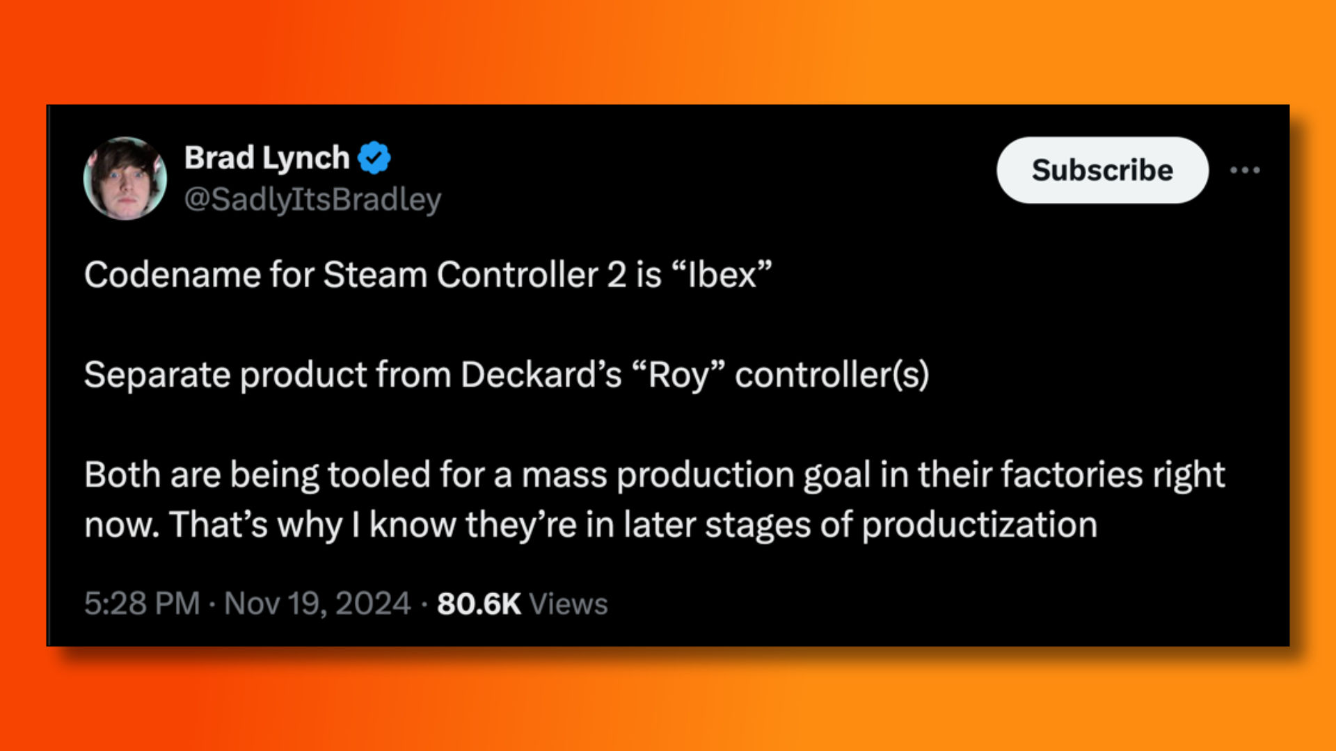 Brad Lynch'ten yeni Steam Kontrolcüleri hakkında bir tweet