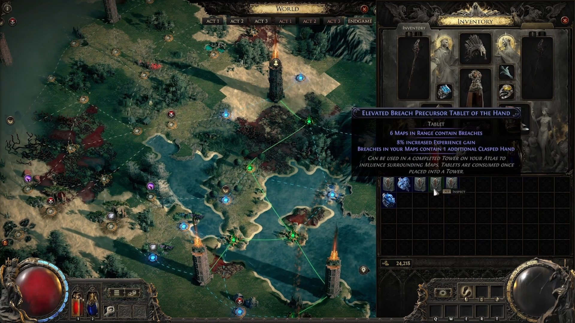 Path of Exile 2 oyunsonu Atlas haritası - Oyuncu, İhlal değiştiricisini yeni oyunsonu mücadele haritaları ağına uygulamak için tabletler hazırlar.