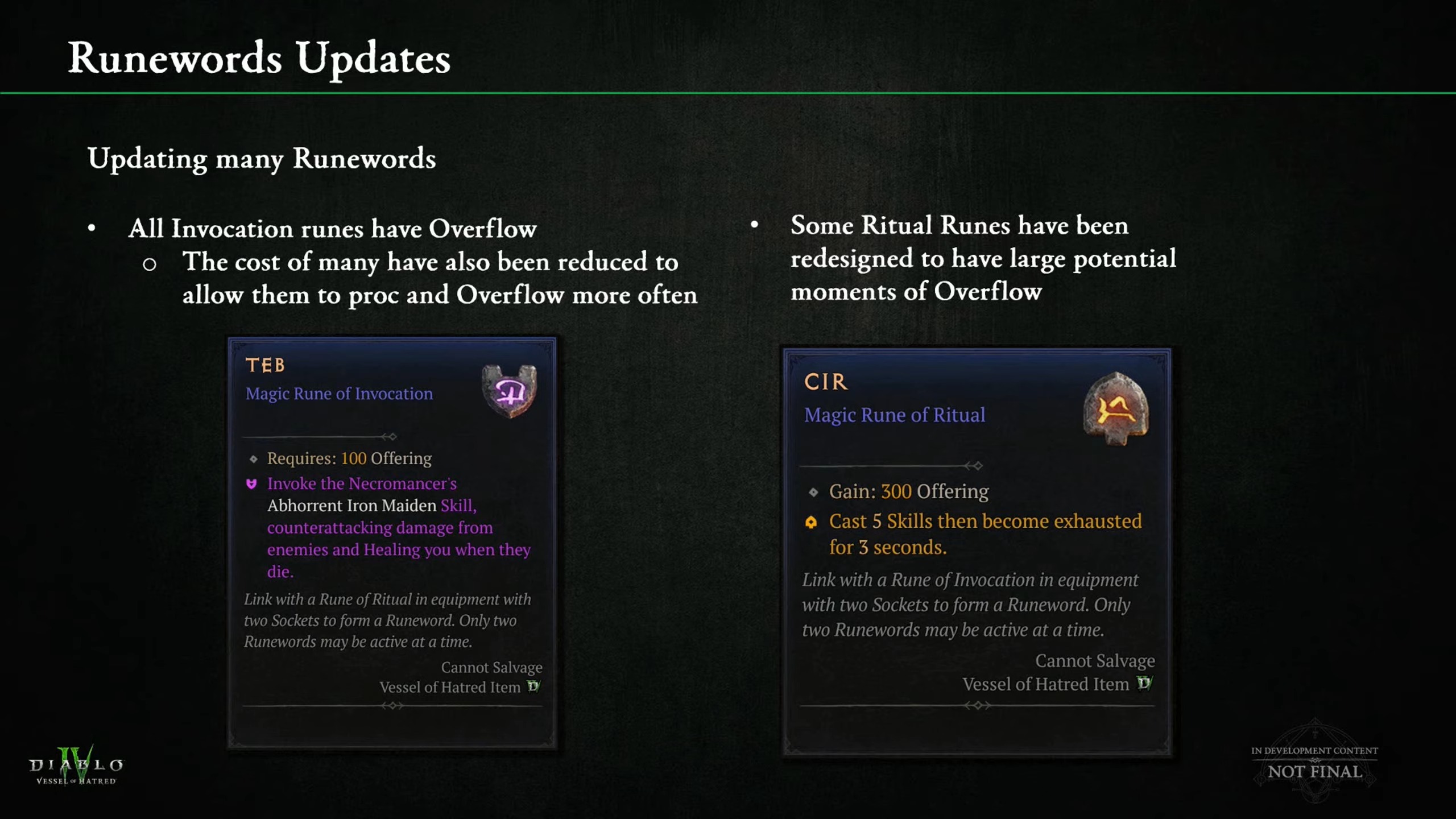 Runeword değişikliklerini gösteren Diablo 4 kamp ateşi slaytı