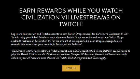 Civ 7 twitch drop kampanyasının detayları ve resmi Civ 7 web sitesindeki giriş butonu.