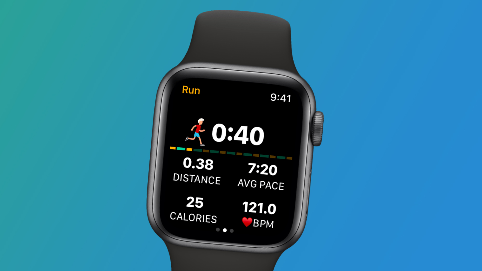 Watch to 5K uygulamasını gösteren mavi arka planlı bir Apple Watch