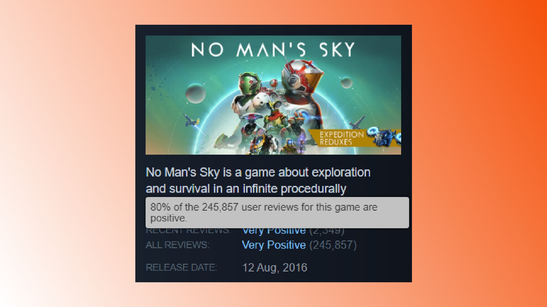 No Man's Sky Steam incelemeleri; Uzay oyunu No Man's Sky için Steam incelemesinin özeti