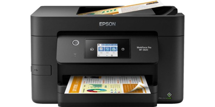 Beyaz zemin üzerinde Epson WorkForce Pro WF-3820.