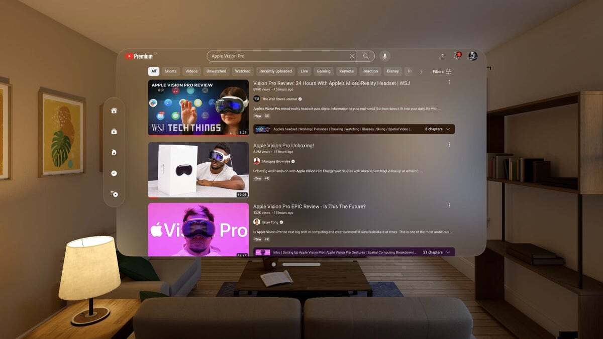 Juno for YouTube uygulamasından oturma odasına yansıtılan manzaranın görüntüsü
