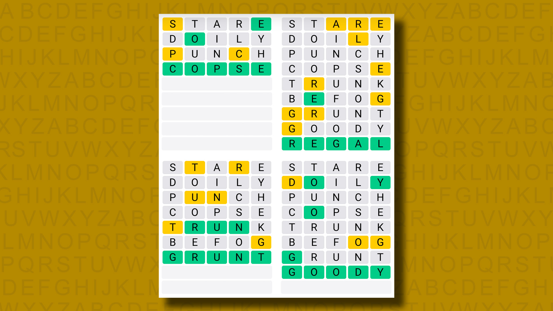 Sarı arka planda 1022 numaralı oyunun Quordle yanıtları