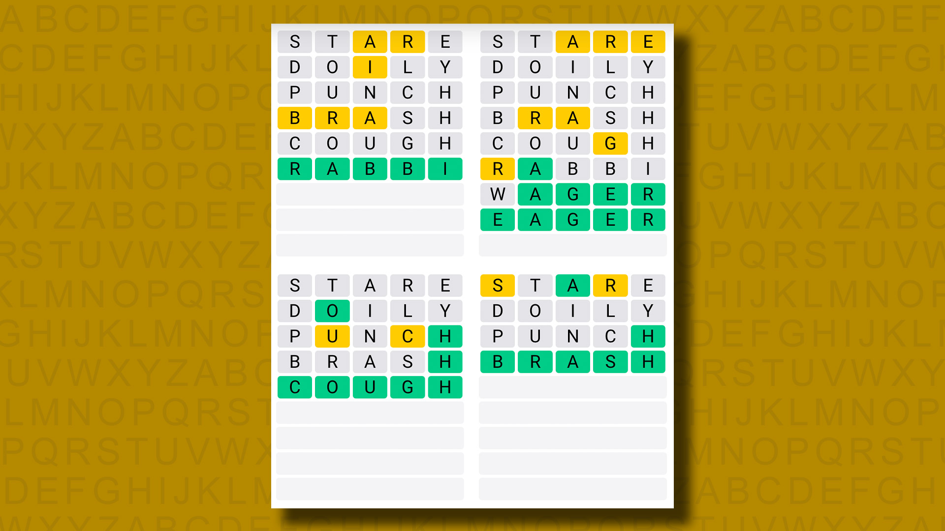 Sarı arka planda 1032 numaralı oyunun Quordle yanıtları