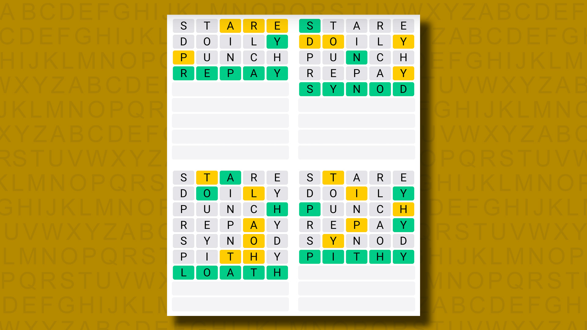 Sarı arka planda 1018 numaralı oyunun Quordle yanıtları