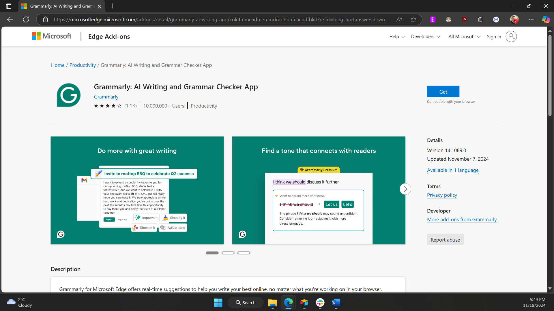 Uzantılar için Microsoft Edge eklenti deposunda dilbilgisi açısından listeleme