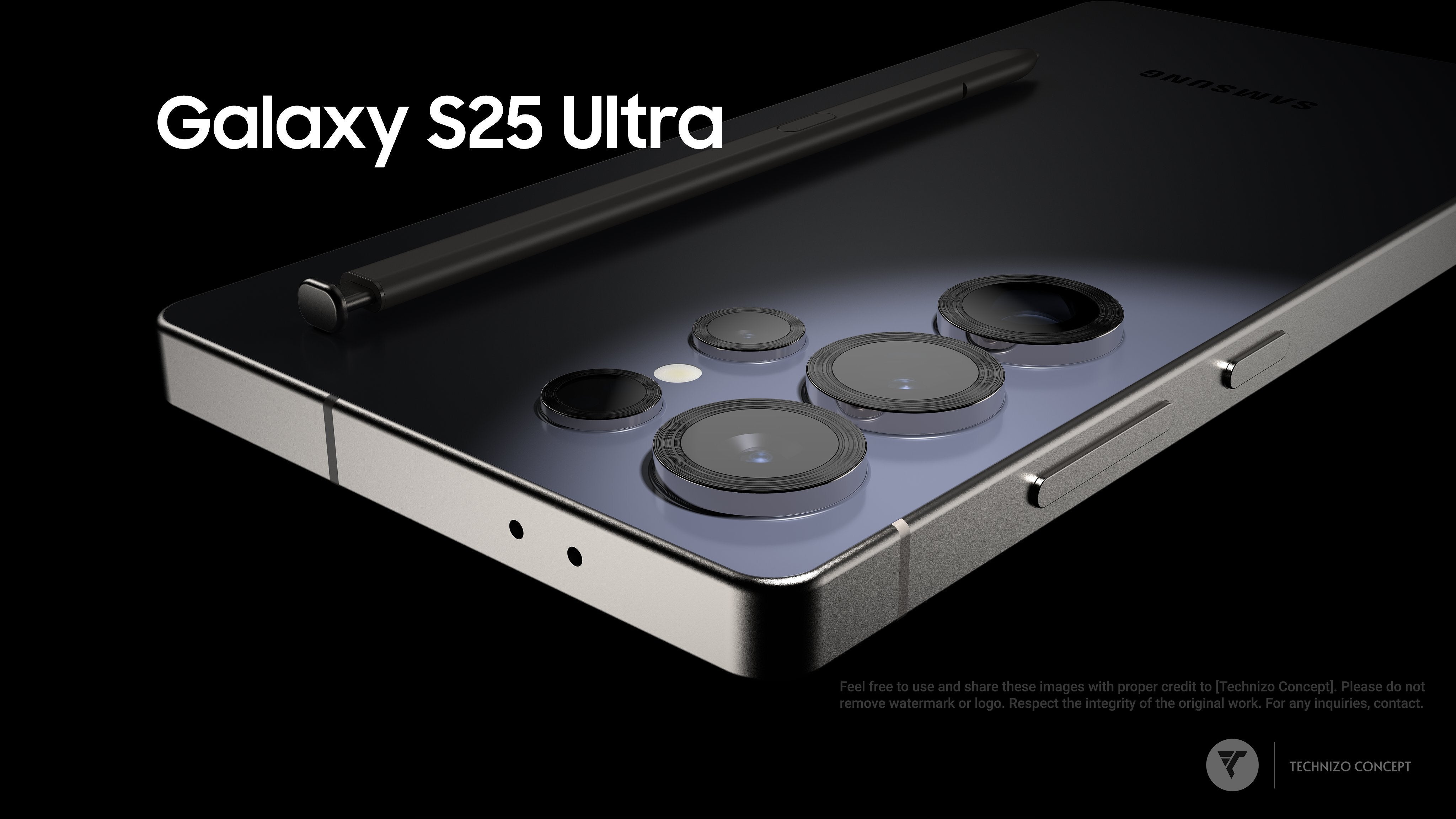 Galaxy S25 Ultra'nın render'ı. Yuvarlatılmış köşelere dikkat edin. | Görsel kredisi-Technizo Concept - En son görseller Galaxy S25 Ultra'yı söylentilere göre daha az gösterişli dört renkte gösteriyor "daha yumuşak" tasarım