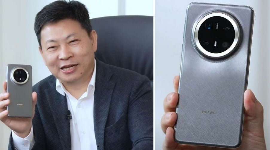 Huawei'den Richard Yu, yakında çıkacak olan Mate 70 Pro+'ın arkasını gösteriyor.