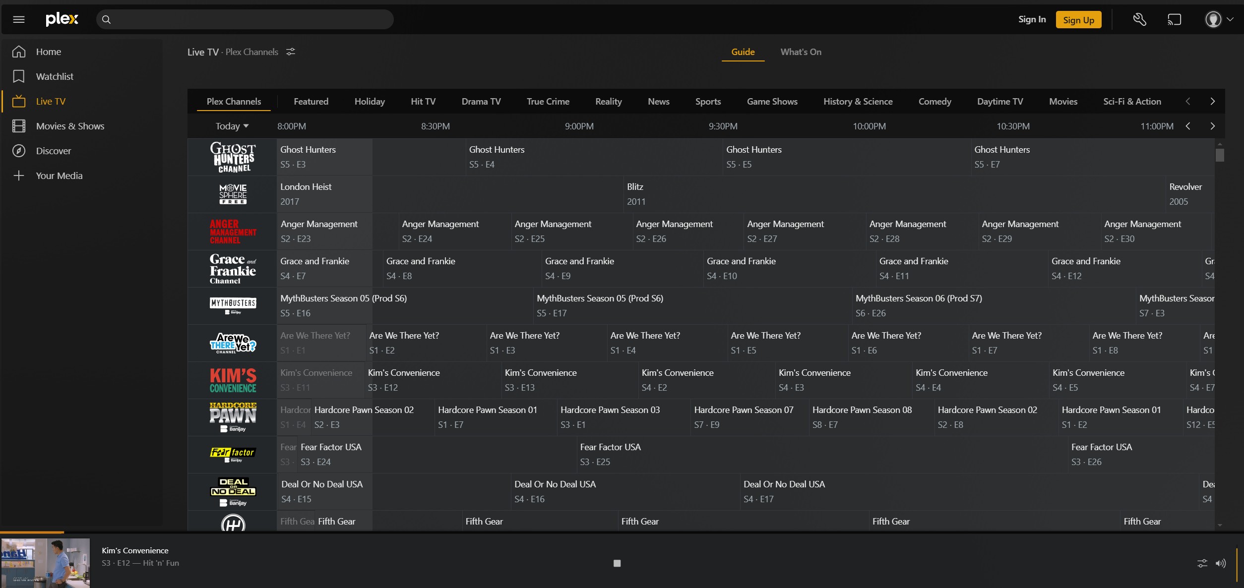 Plex web uygulamasındaki canlı TV rehberi