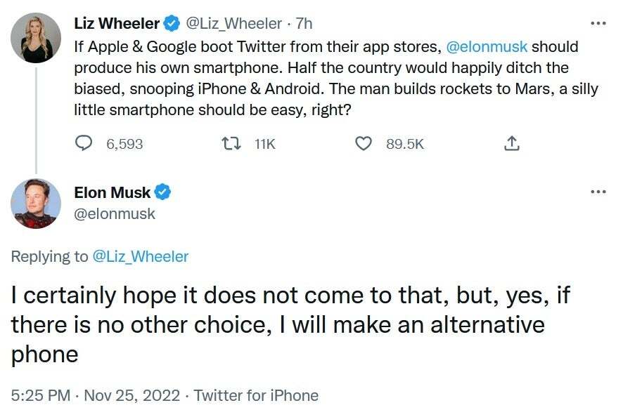 Musk, X/Twitter'ın App Store ve Play Store'dan geri dönmesi durumunda bir Tesla telefonu üreteceğine söz verdi. | Resim kredisi - X - Tesla telefonunun zamanı şimdi ya da asla