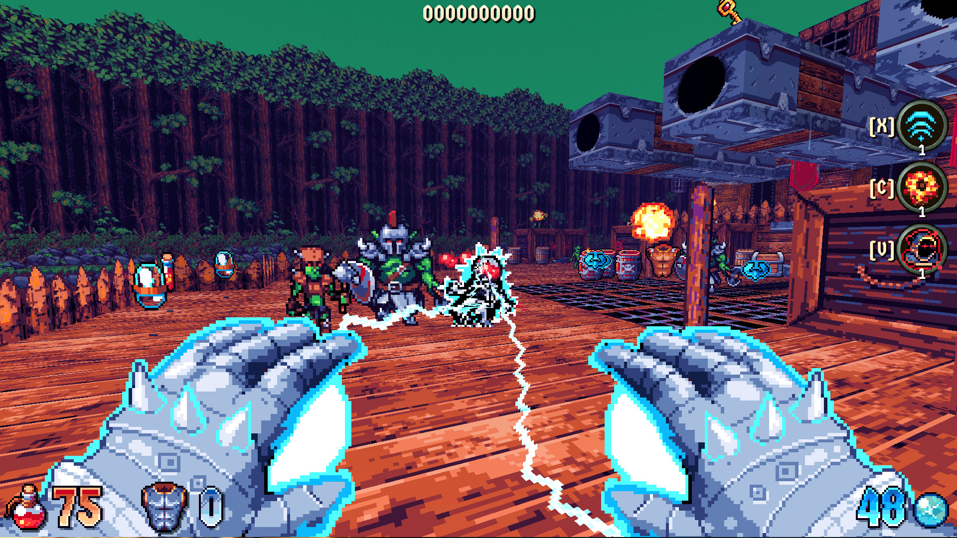 wizordum-1-0-lansman-sihirli-fps-oyun-boomer-shooter-sihirbazı-otk-expo Wizordum - Bir goblin savaşçısını öldürmek için bir çift parlayan top kullanılır.