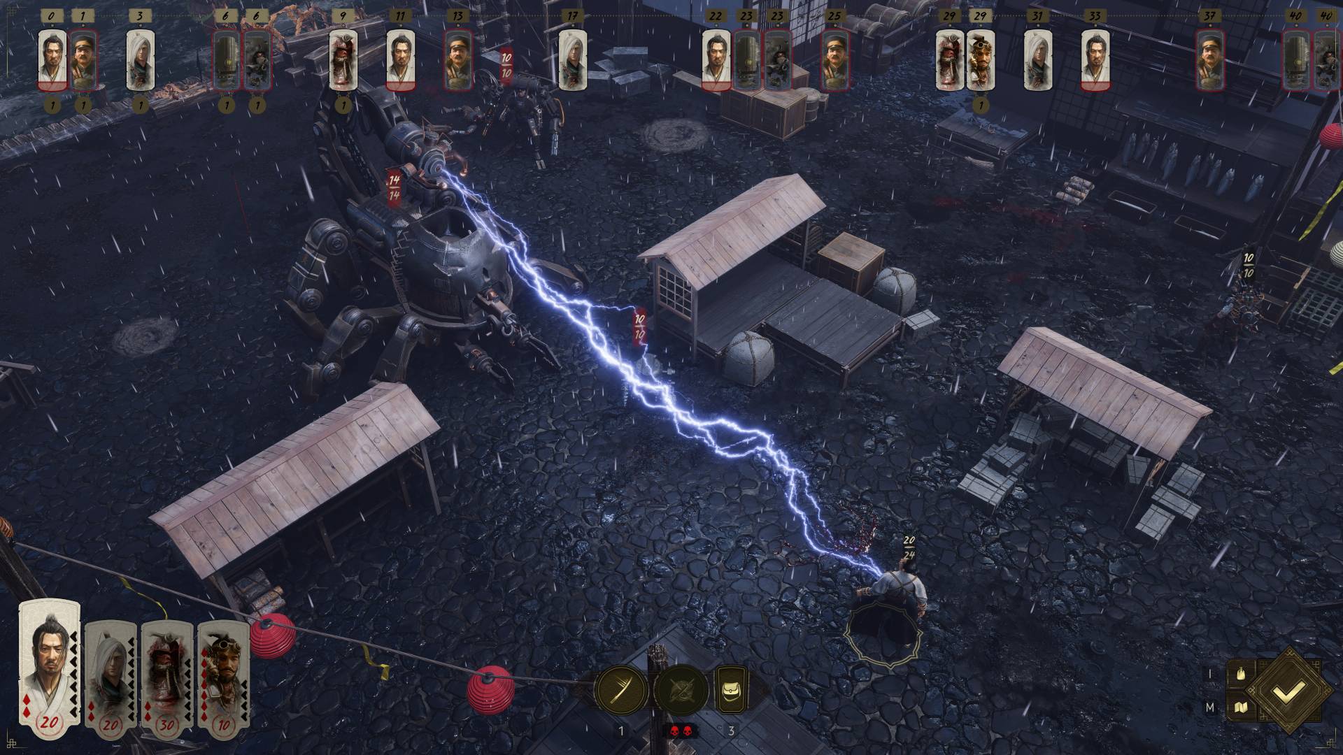 yolun gölgesi-steampunk-japan-crpg-steam-baldurs-gate-3 Bir grup samuray, yıldırım fırlatan devasa bir makineyle savaşıyor