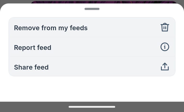 Bluesky Feed kaldırma açılır penceresi.
