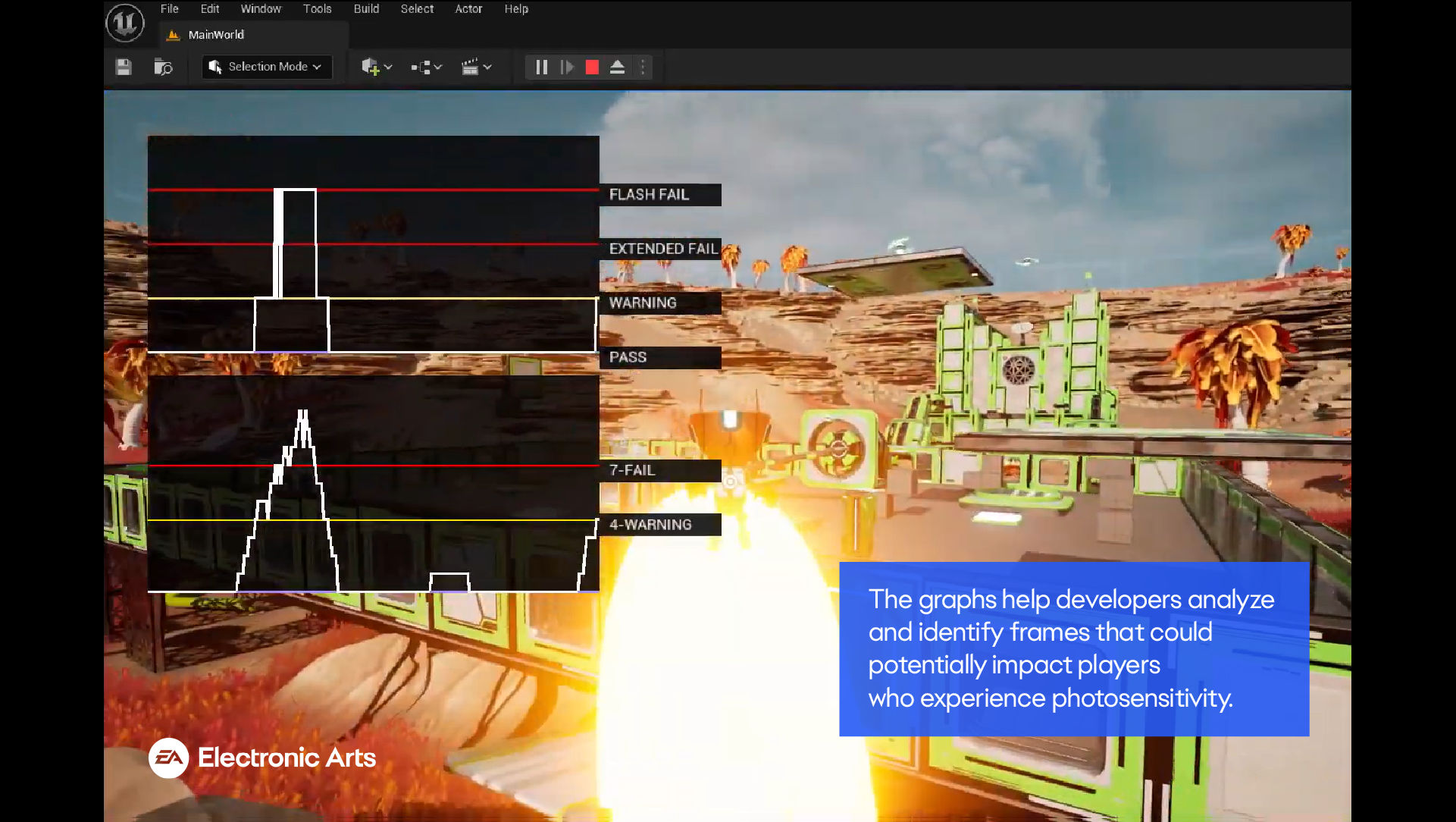 EA'nın IRIS eklentisi, Unreal Engine 5'te geliştirilen oyunlarda flaşları tetikleyen ışığa duyarlılığı tespit etmek için tasarlanmıştır.