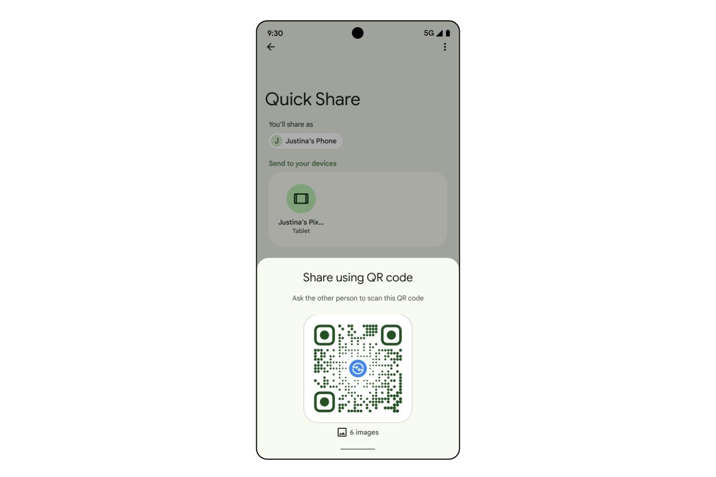 Quickshare QR kodlarının ekran görüntüsü