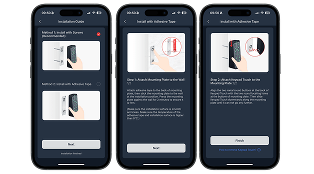 SwitchBot Smart Lock Pro Kurulum Kılavuzu, iki kurulum yöntemini gösterir: vidalar ve bant.
