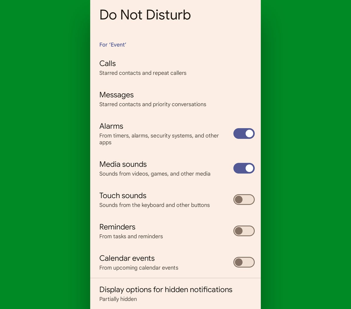 Google Takvim Android: Rahatsız etmeyin ayarları