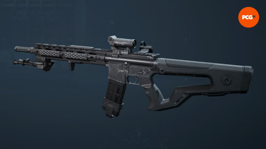 en iyi-delta-force-yükler-aks-74 En İyi Delta Force teçhizatı: Koyu bir arka planda gösterilen, eklenti donanımlı M16A4 saldırı tüfeği.