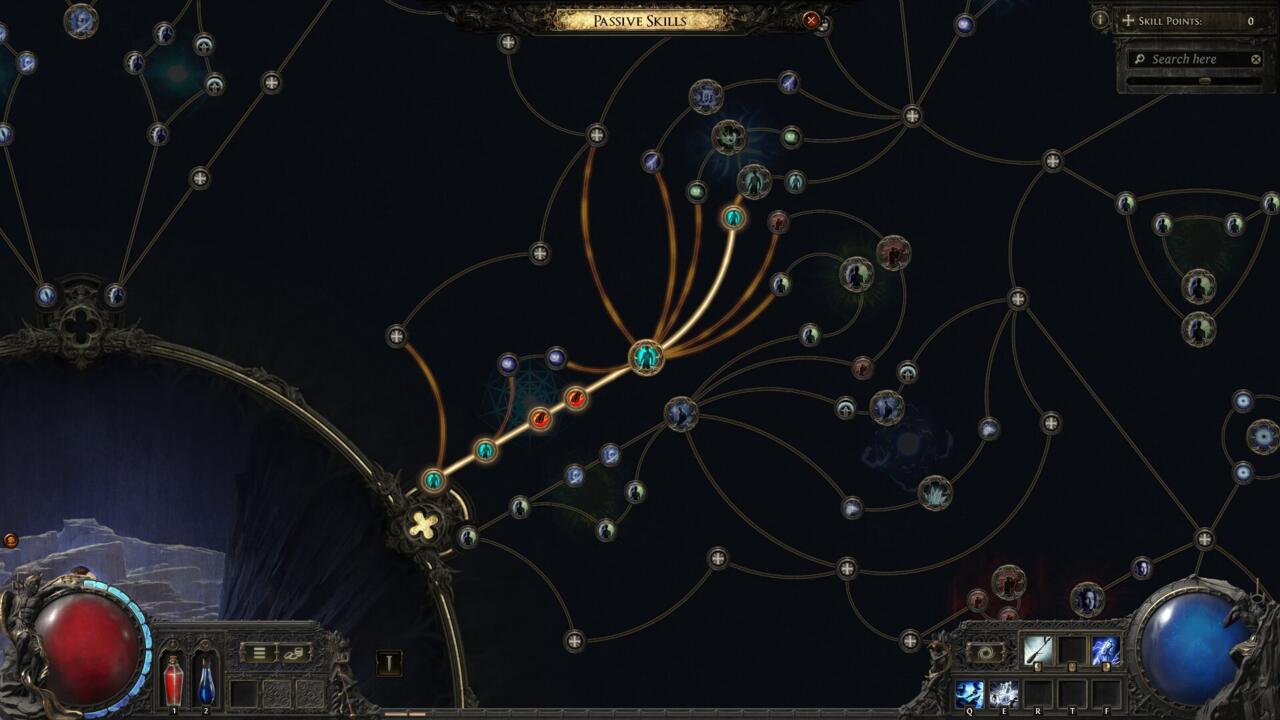 Path of Exile 2'deki göz korkutucu pasif beceri ağacının çok küçük bir kısmı.