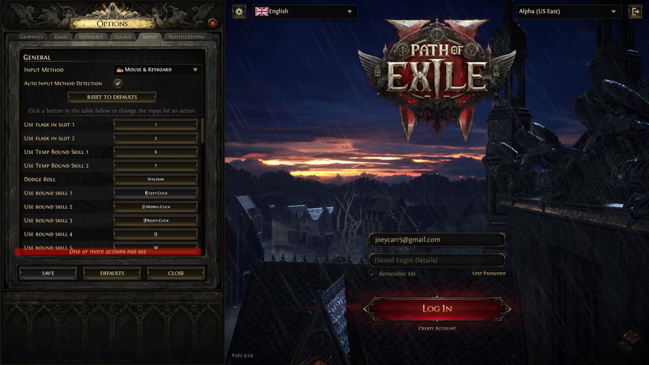 Path of Exile 2'deki farklı giriş seçenekleri.
