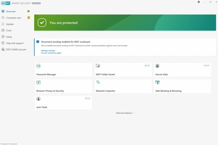 Eset Premium'un temiz bir tasarımı var ancak seçenekler biraz belirsiz.