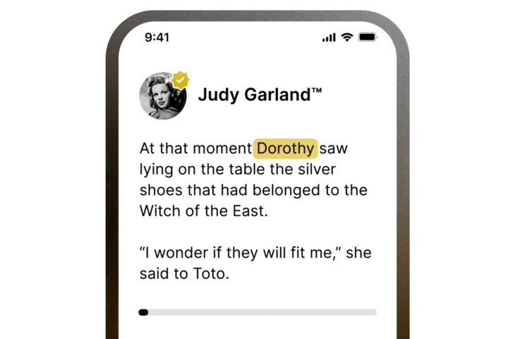 Judy Garland'ın okuduğu ElevenLabs Reader uygulaması.