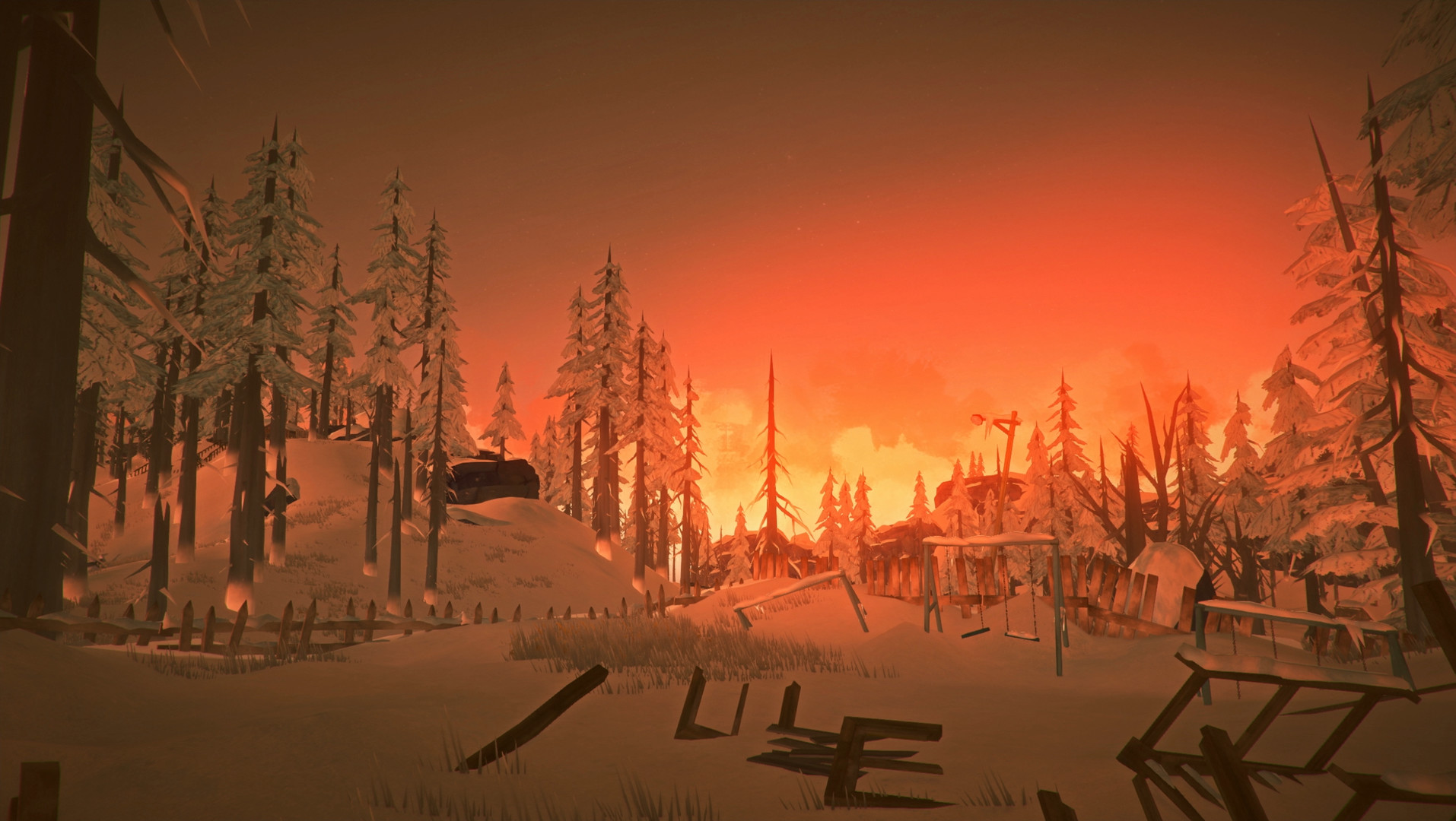 uzun-karanlık-steam-hayatta kalma-oyunu-yeni-güncelleme-2 The Long Dark Steam güncellemesi: Steam'in hayatta kalma oyunu The Long Dark'ta gün batımında bir ormanlık alan