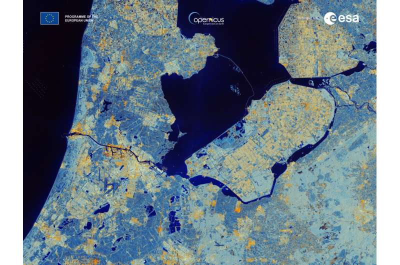 Bu görüntü, Amsterdam ve Flevoland bölgesi dahil olmak üzere Hollanda'nın bir kısmını göstermektedir. Kredi: ESA tarafından işlenen, değiştirilmiş Copernicus Sentinel verilerini (2024) içerir Sentinel-1C ilk radar görüntülerini yakaladı