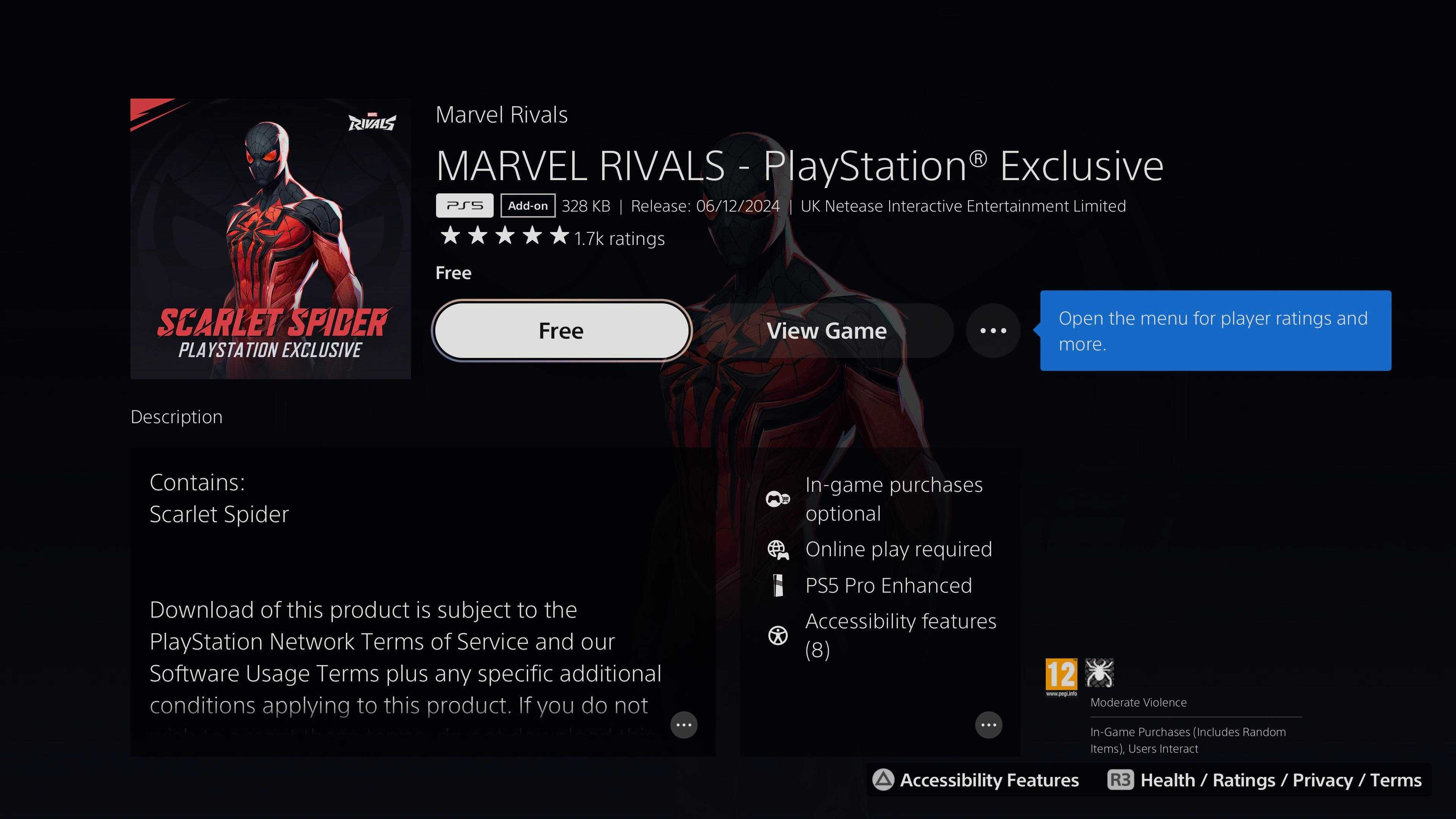 Scarlet Spider'ın PS Store sayfası