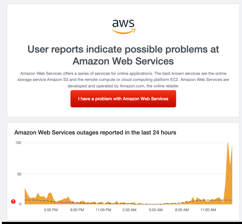 AWS de tökezledi