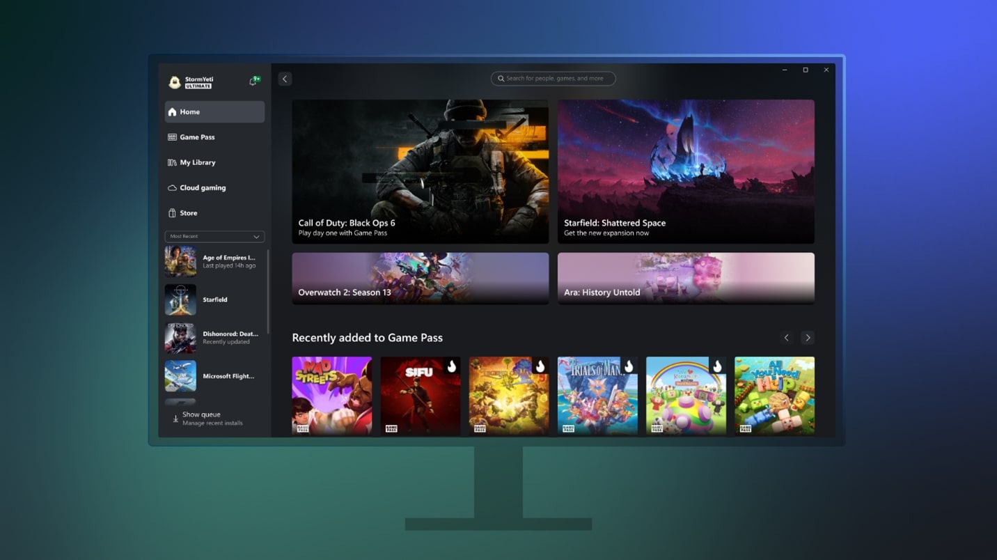 Windows'ta Xbox uygulaması