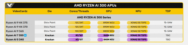Daha ucuz hale getirmek için daha az çekirdek var. Karşılaştırmada sekiz çekirdekli Ryzen AI 7 350 ortaya çıktı